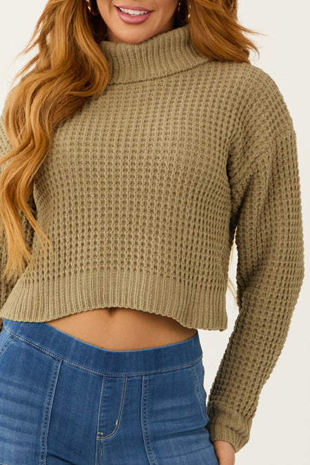 Olive Turtleneck Chenille Cropped Sweater