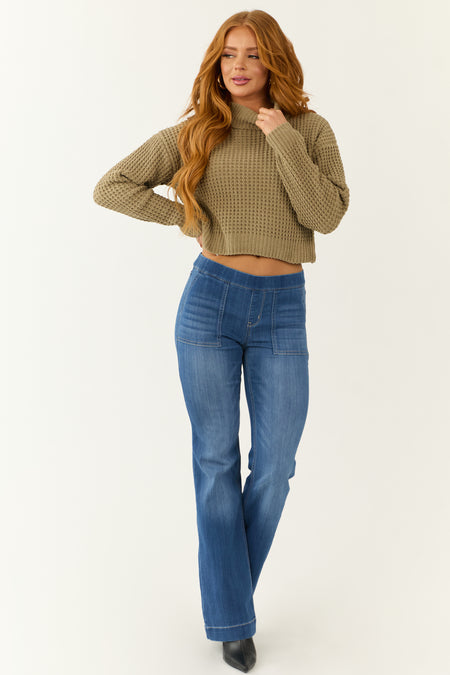 Olive Turtleneck Chenille Cropped Sweater