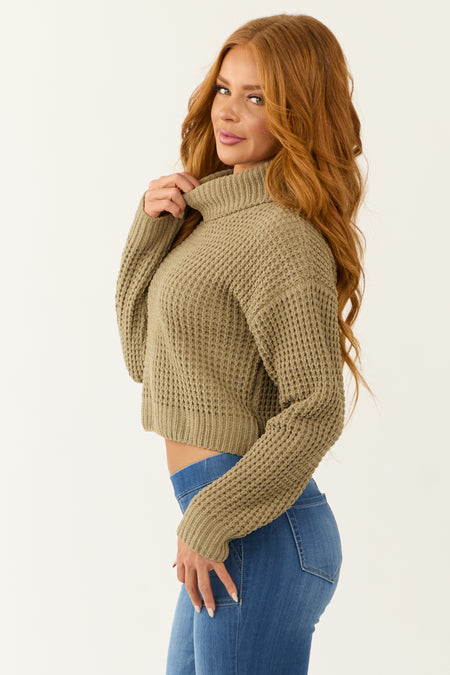 Olive Turtleneck Chenille Cropped Sweater