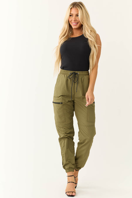 Olive Zipper Pocket Windbreaker Joggers