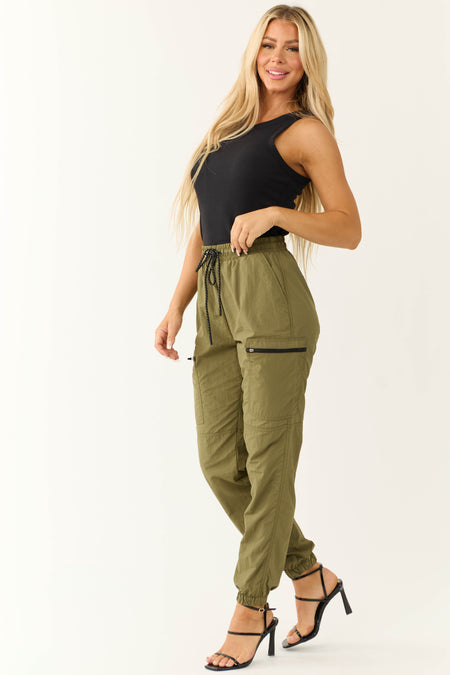 Olive Zipper Pocket Windbreaker Joggers