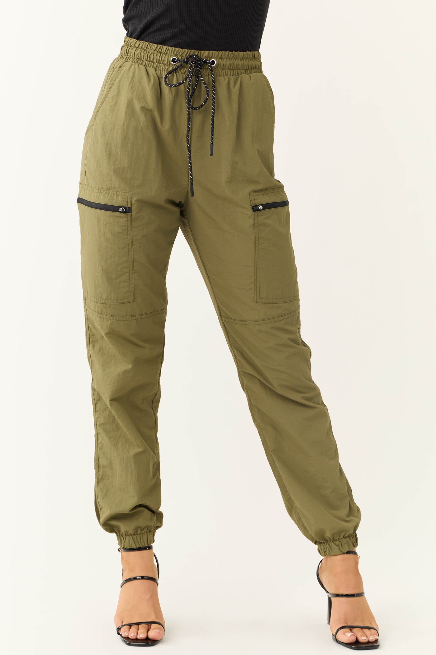 Olive Zipper Pocket Windbreaker Joggers