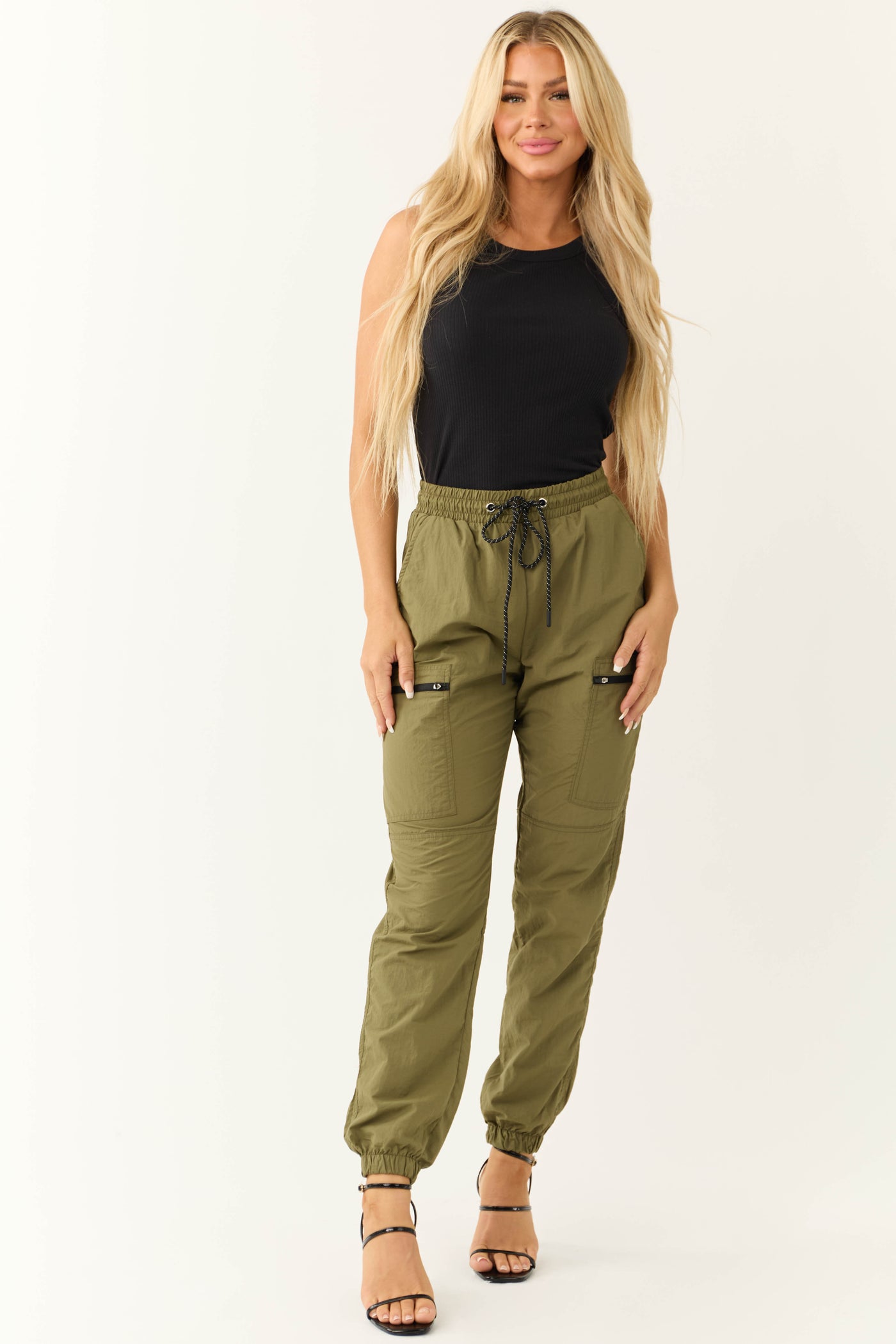 Olive Zipper Pocket Windbreaker Joggers