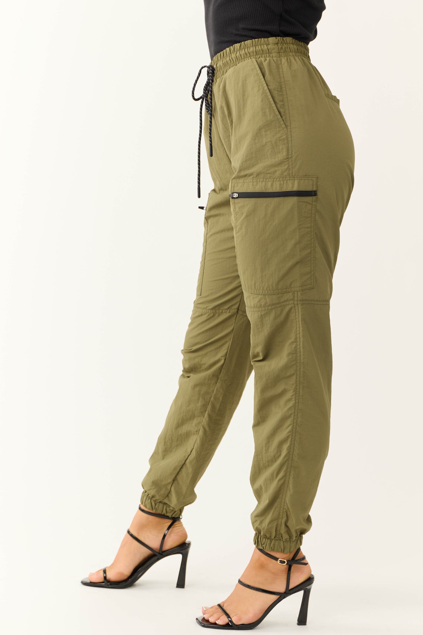 Olive Zipper Pocket Windbreaker Joggers