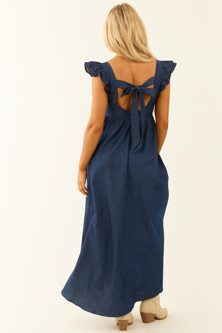 Pale Navy Square Neck Babydoll Midi Dress