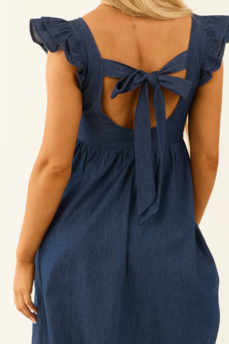 Pale Navy Square Neck Babydoll Midi Dress