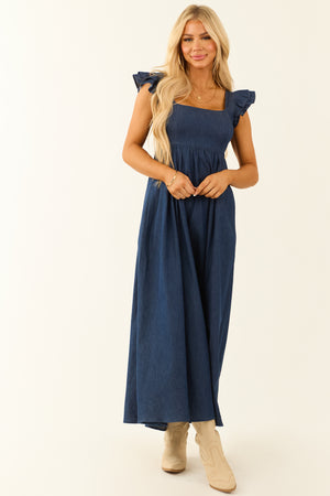 Pale Navy Square Neck Babydoll Midi Dress