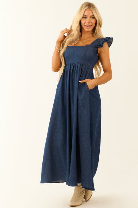 Pale Navy Square Neck Babydoll Midi Dress