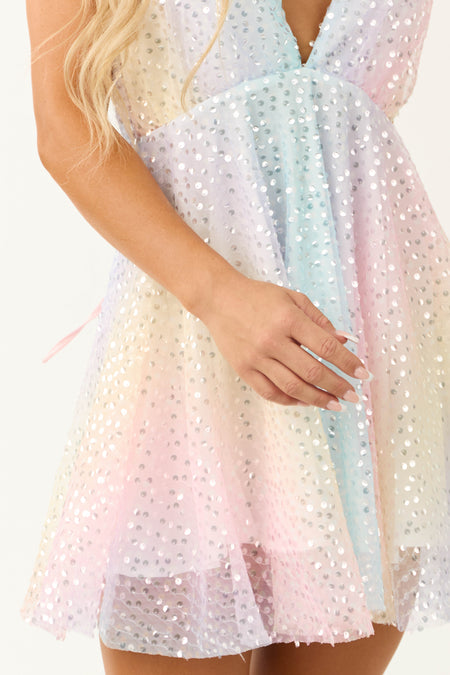 Pastel Rainbow Sequined Halter Neck Mini Dress