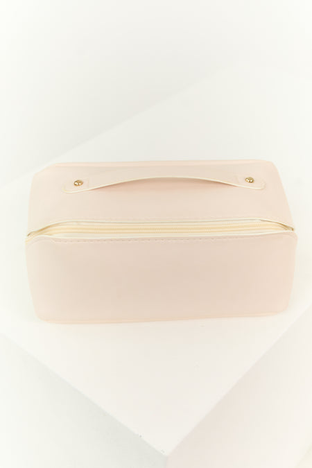 Pastel Blush Faux Leather Makeup Bag