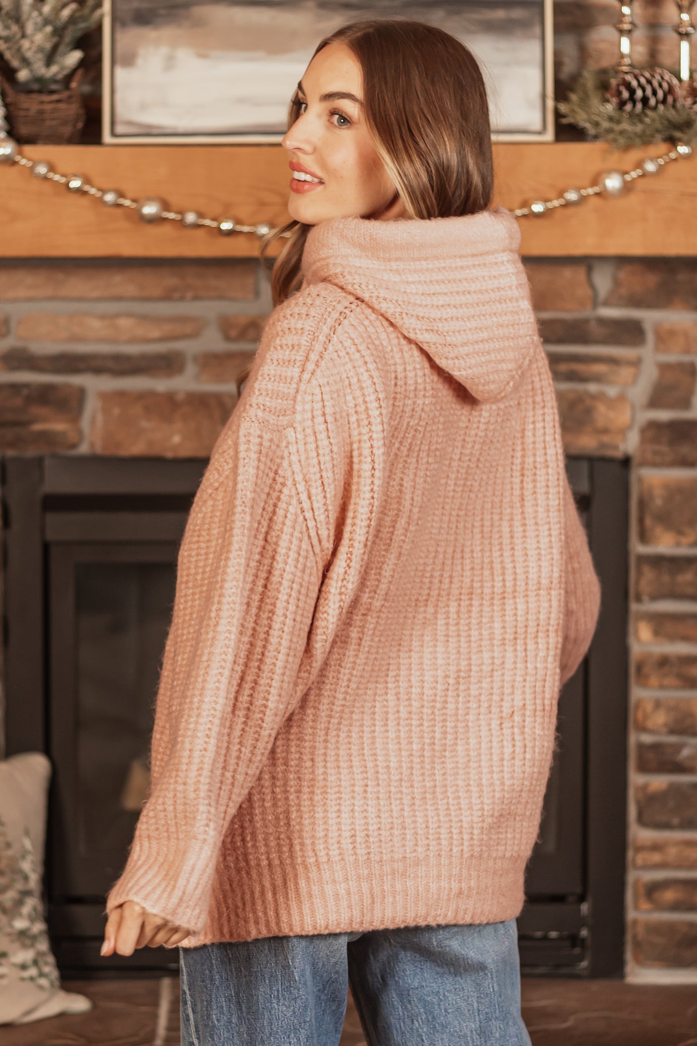 Peach Chunky Soft Knit Oversized Hoodie