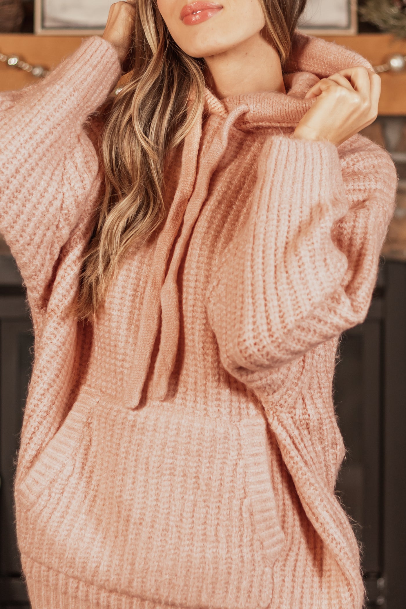 Peach Chunky Soft Knit Oversized Hoodie