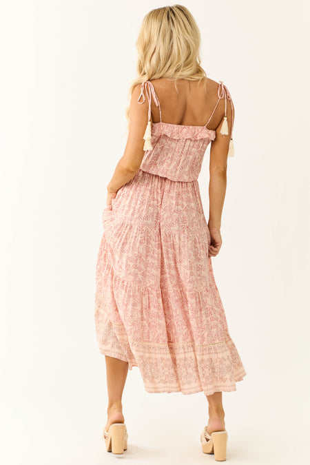 Peach Floral Print Sleeveless Maxi Dress