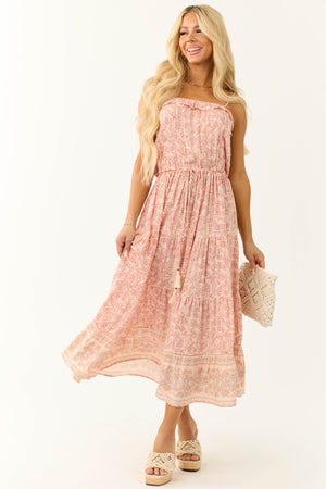 Peach Floral Print Sleeveless Maxi Dress