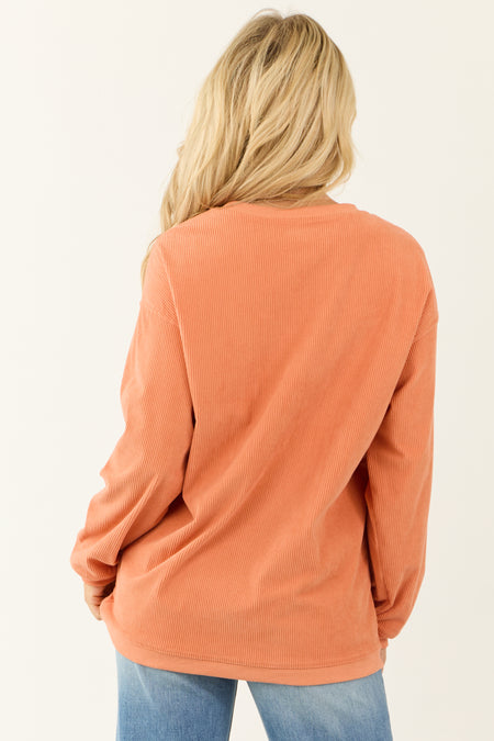 Peach 'Thankful' Corduroy Long Sleeve Sweatshirt