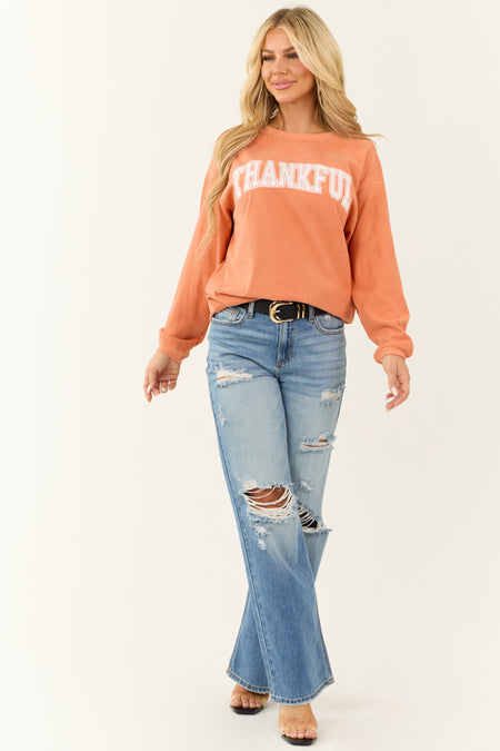 Peach 'Thankful' Corduroy Long Sleeve Sweatshirt