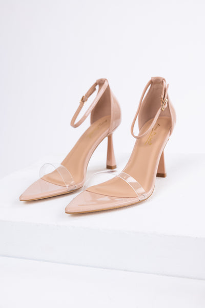 Peach Pointed Toe Ankle Strap Heels