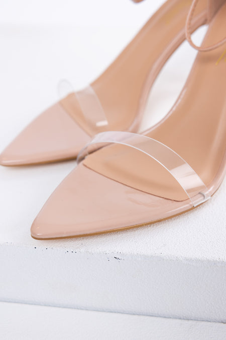 Peach Pointed Toe Ankle Strap Heels