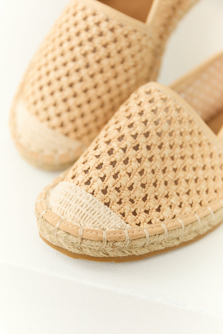 Peach Woven Rounded Toe Slip On Espadrilles