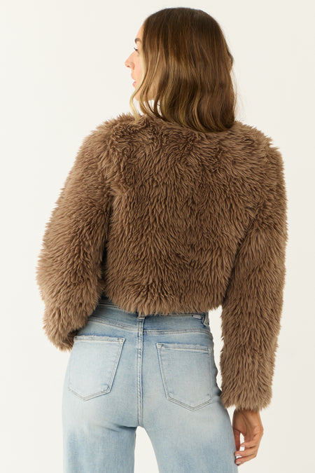 Peanut Faux Fur Long Sleeve Crop Jacket