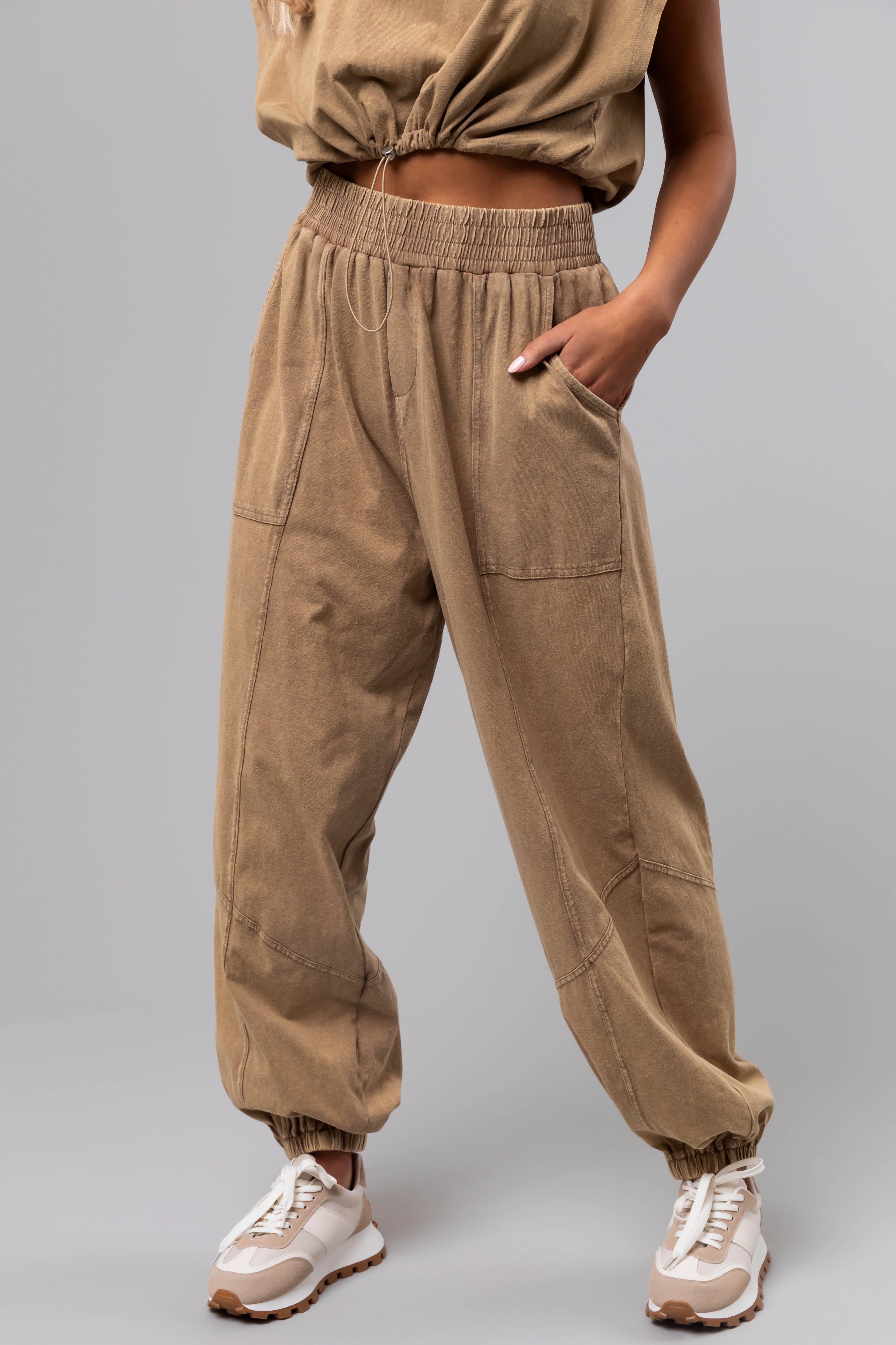 Peanut Mineral Wash Elastic Joggers