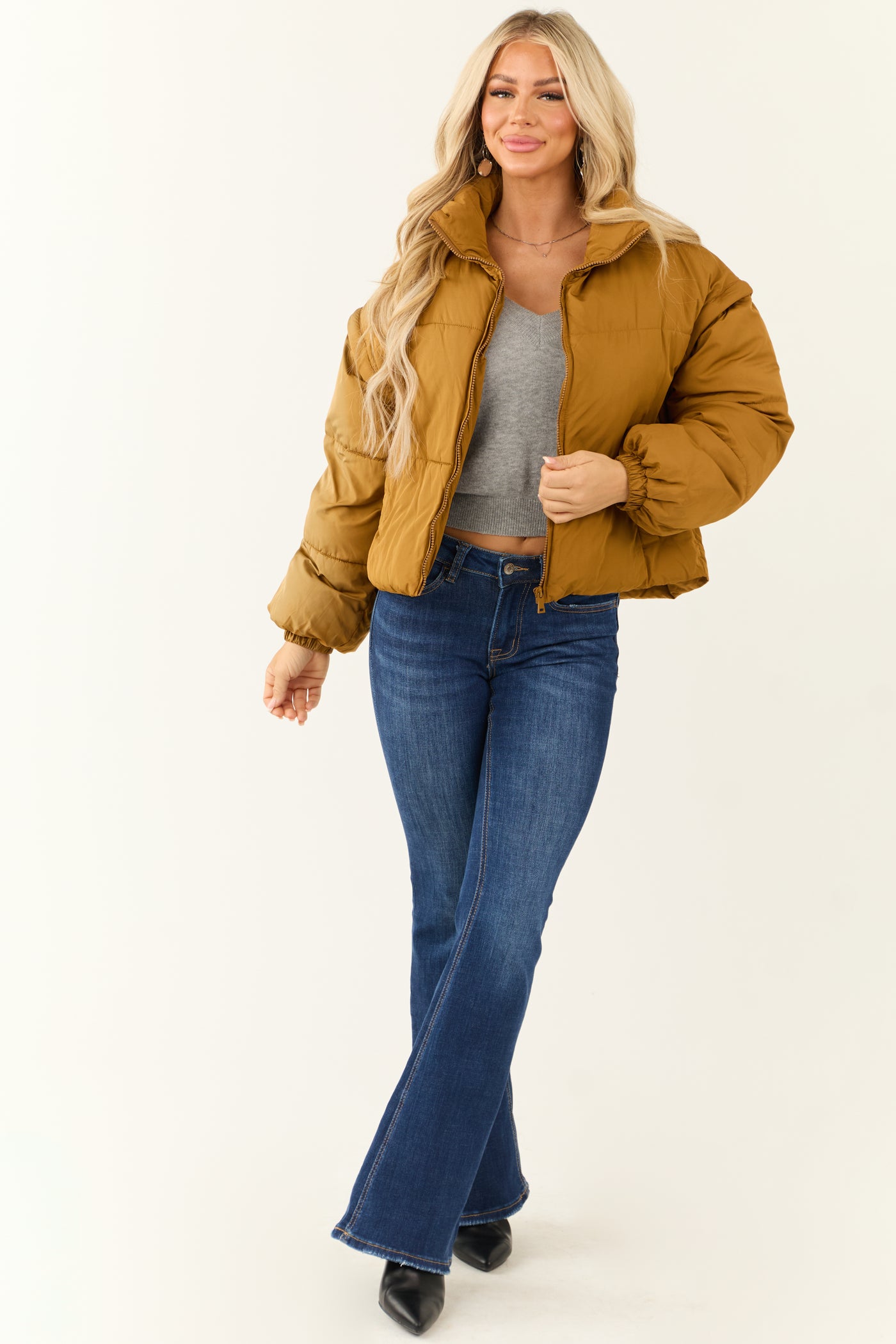 Peanut Puffer Jacket with Detachable Sleeves