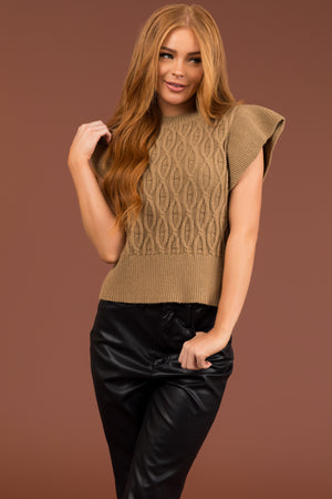 Peanut Short Sleeve Cable Knit Sweater