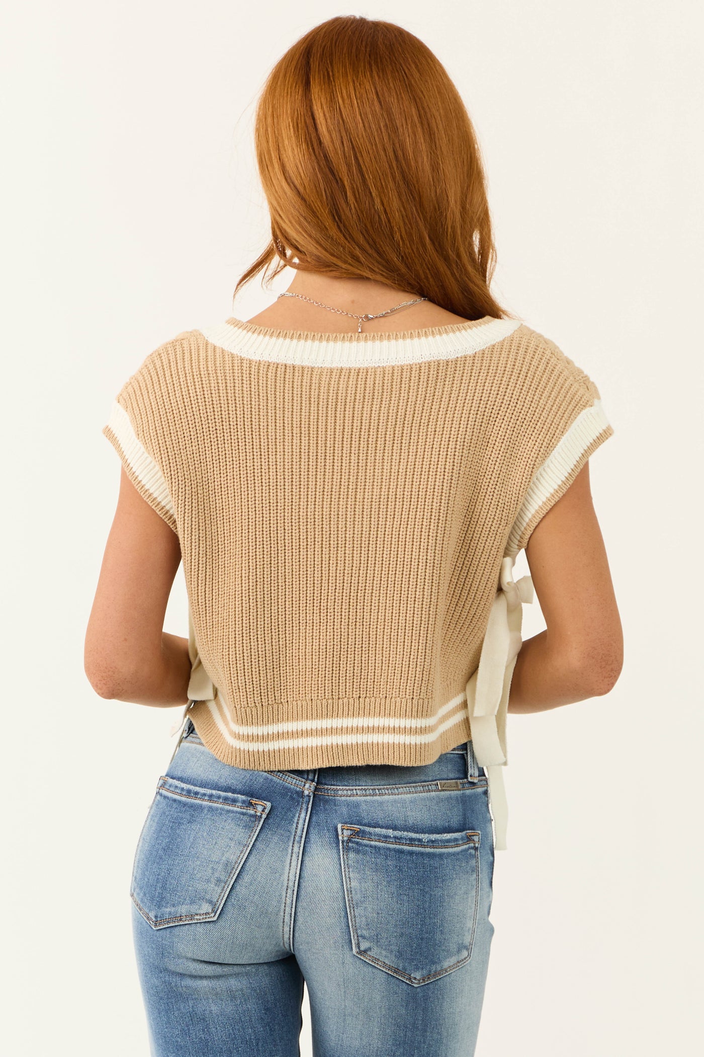 Peanut and Cream V Neck Side Tie Sweater Vest