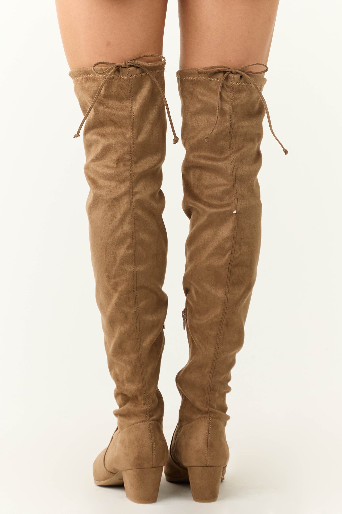 Peanut Faux Suede Drawstring Thigh High Boots