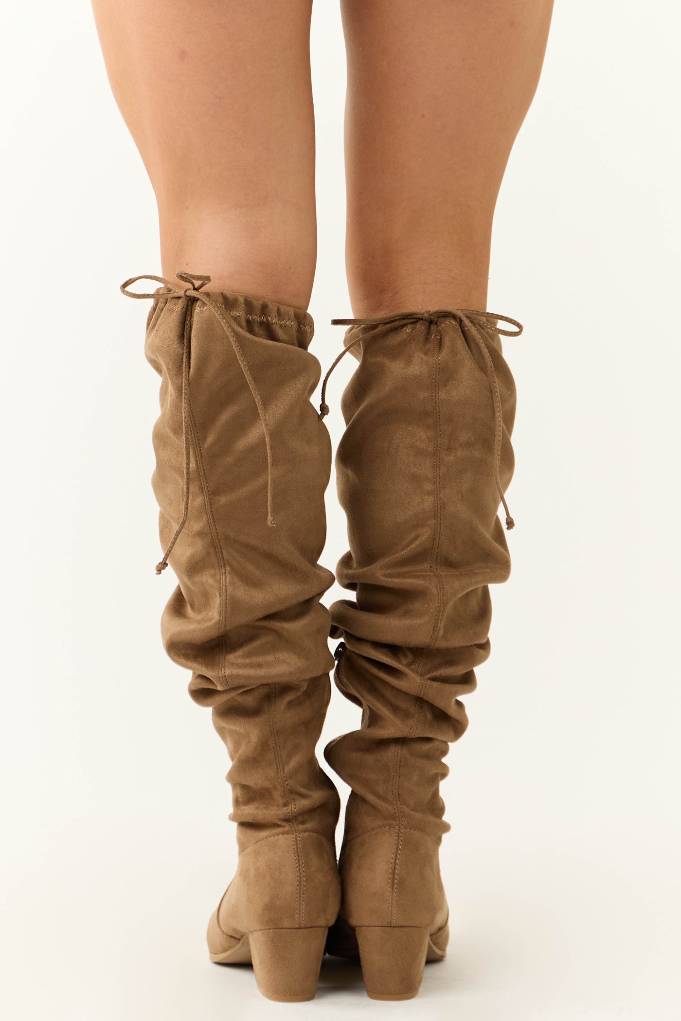 Peanut Faux Suede Drawstring Thigh High Boots