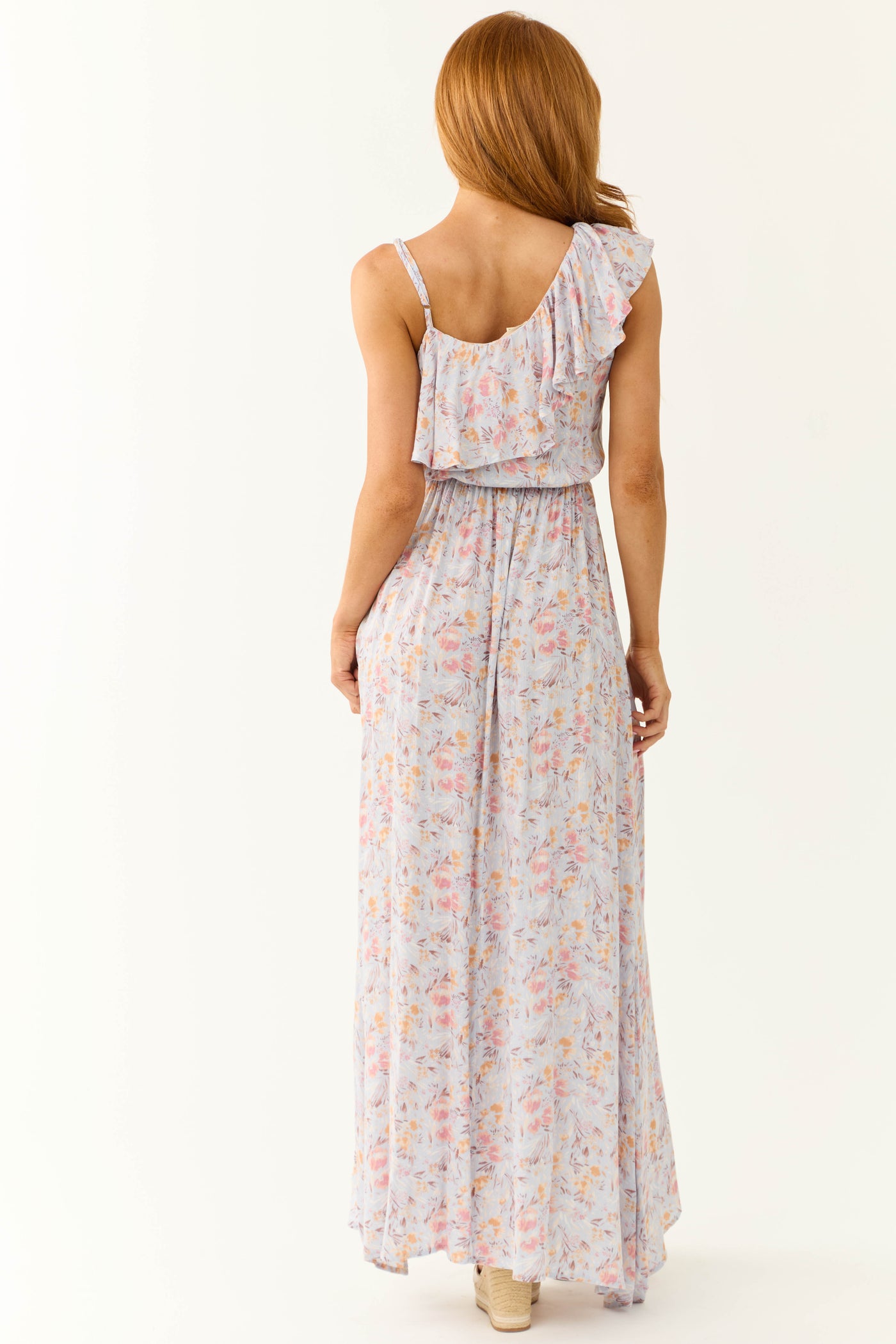 Periwinkle Floral One Shoulder Maxi Dress