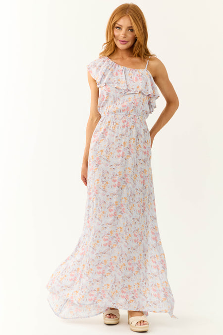 Periwinkle Floral One Shoulder Maxi Dress