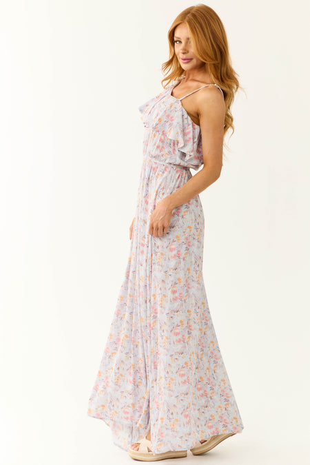 Periwinkle Floral One Shoulder Maxi Dress