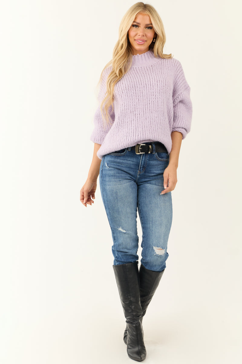 Periwinkle High Neck Chunky Knit Oversized Sweater