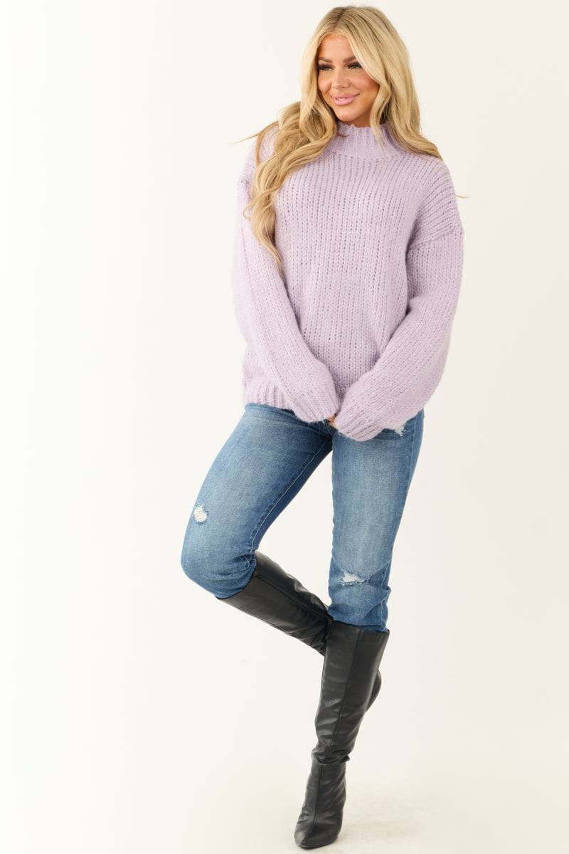 Periwinkle High Neck Chunky Knit Oversized Sweater