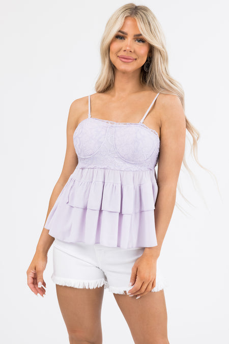 Periwinkle Strapless Lace Detail Ruffle Top