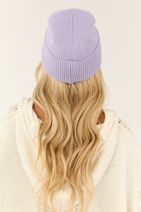 Periwinkle Smiley Face Embroidered Beanie