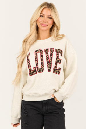 Pewter Grey 'Love' Leopard Graphic Sweatshirt