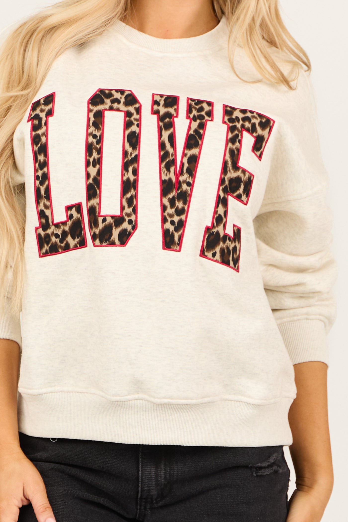 Pewter Grey 'Love' Leopard Graphic Sweatshirt