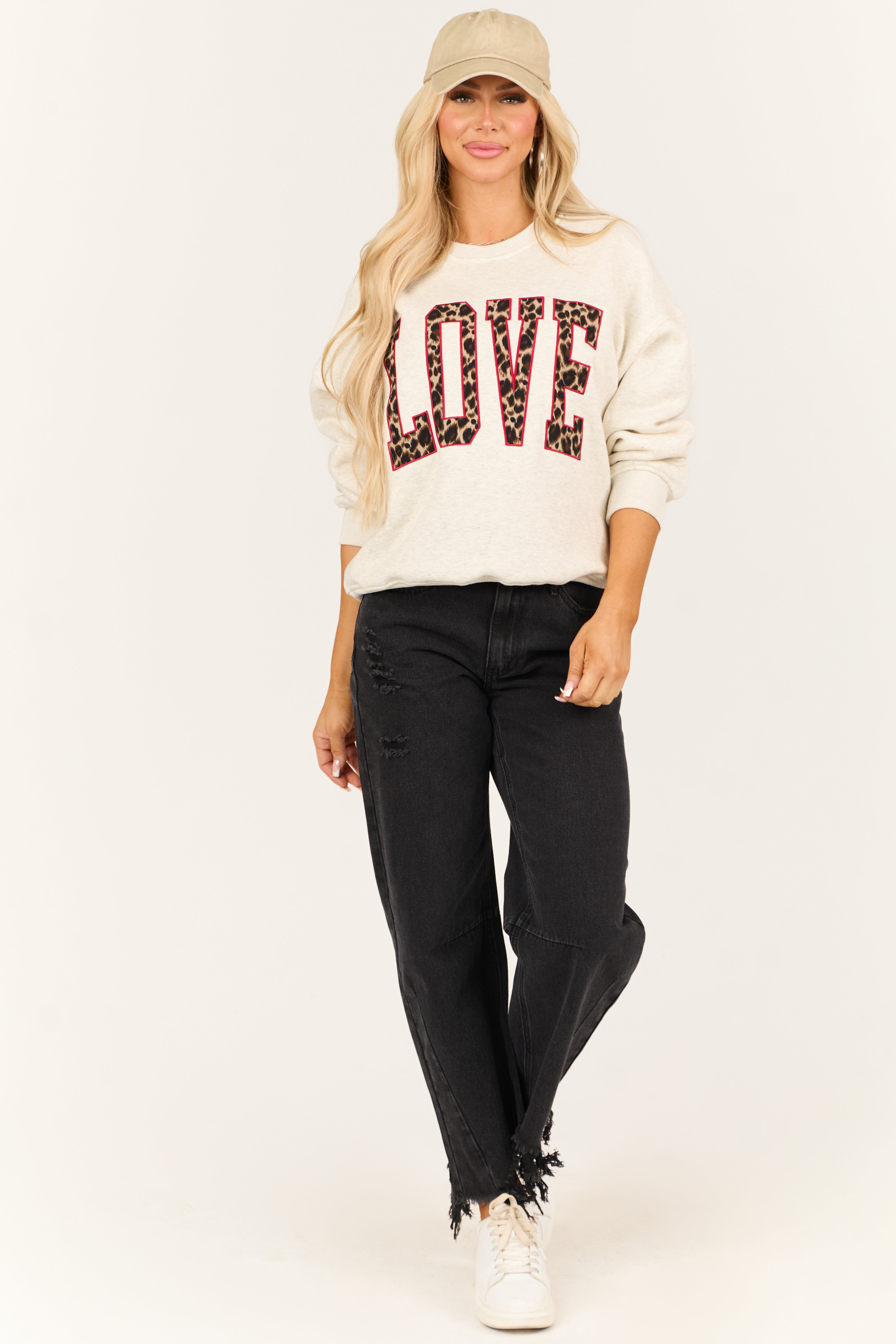 Pewter Grey 'Love' Leopard Graphic Sweatshirt