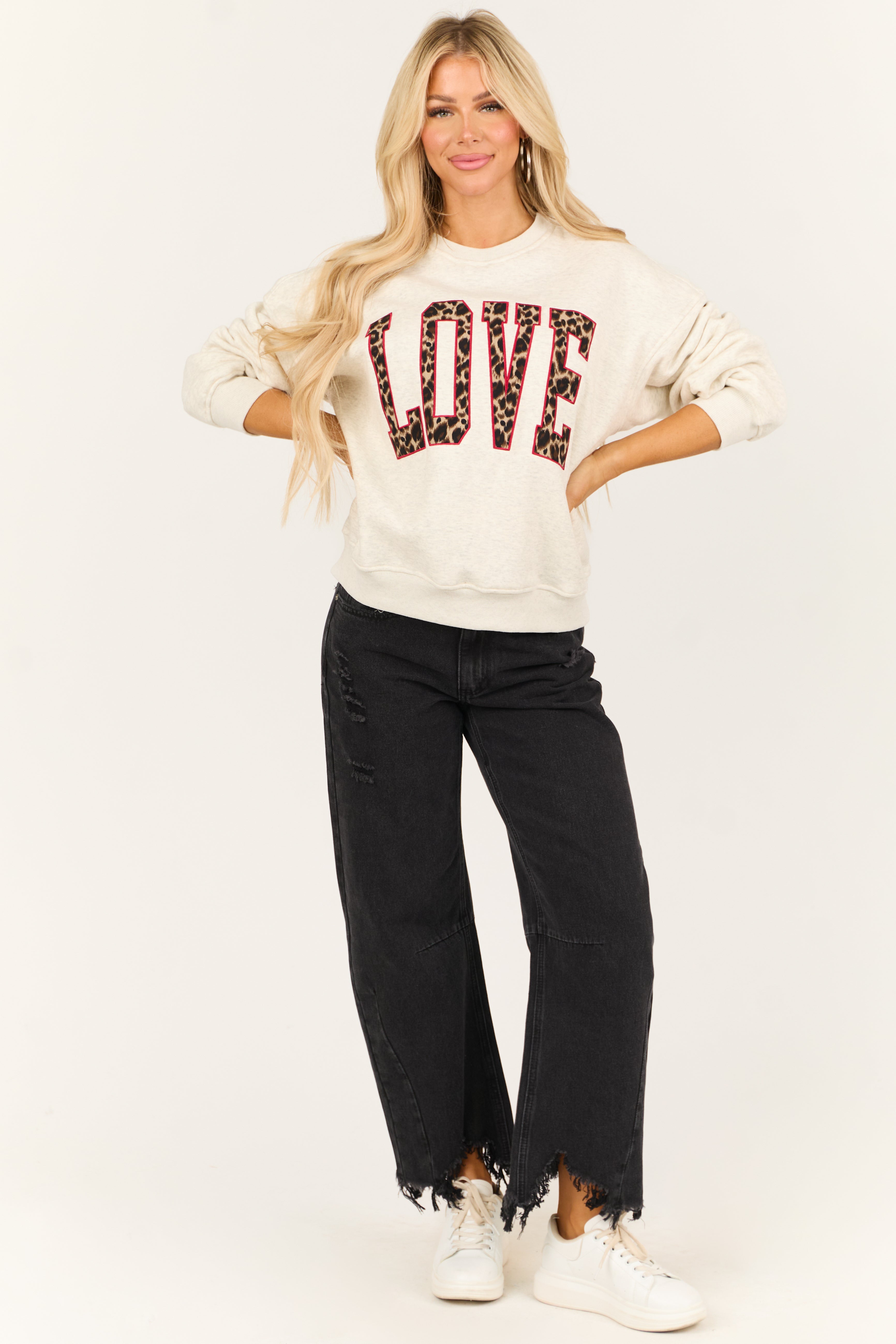 Pewter Grey 'Love' Leopard Graphic Sweatshirt