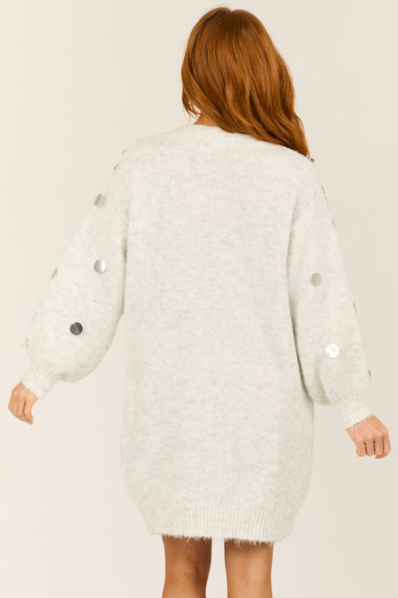 Pewter Grey Oversized Sequin Open Front Cardigan