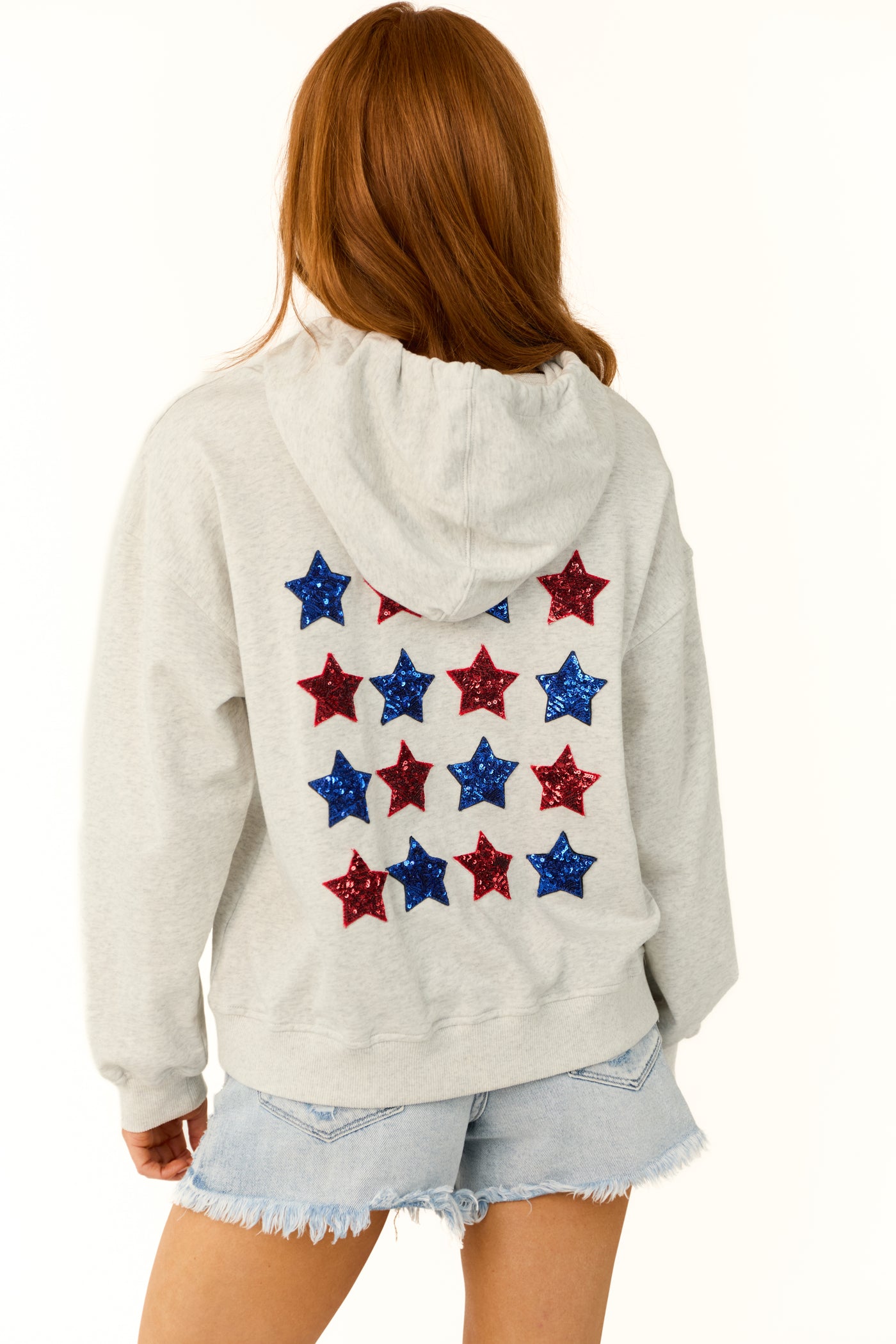Pewter Grey Star Sequined Synched Hoodie