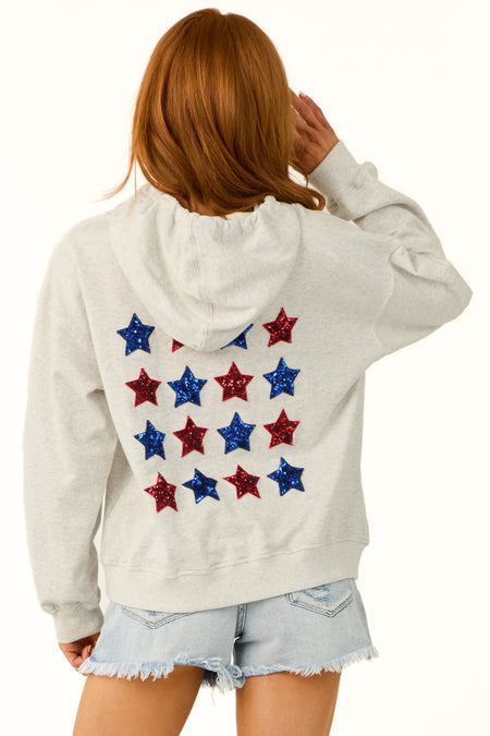 Pewter Grey Star Sequined Synched Hoodie