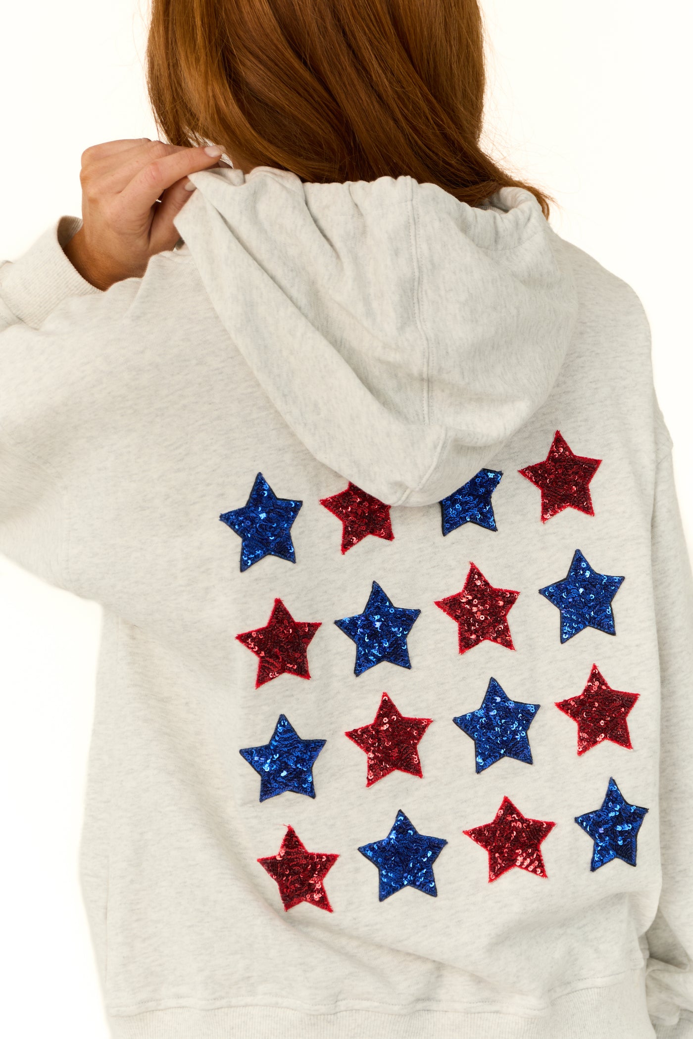 Pewter Grey Star Sequined Synched Hoodie