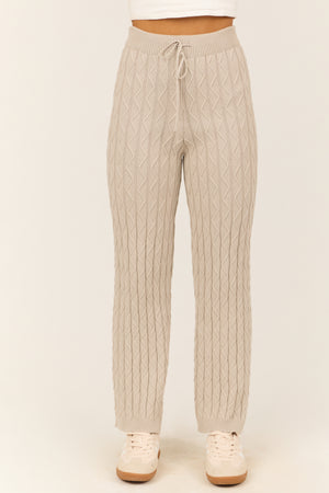 Pewter Grey Zig Zag Knit Drawstring Loose Pants