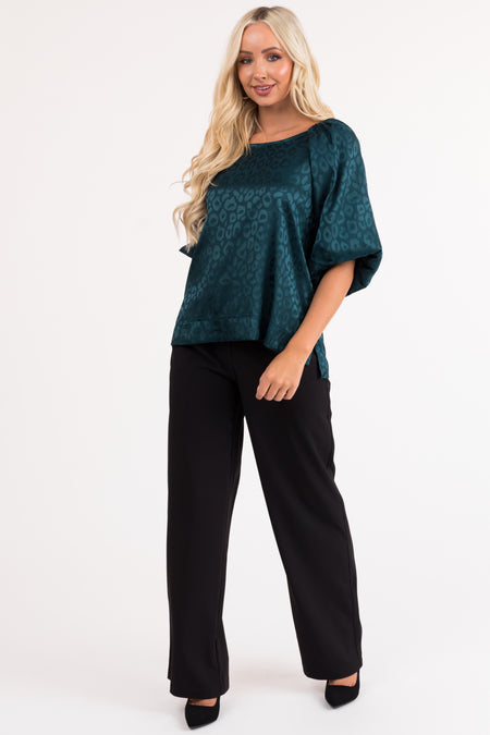 Pine Animal Print Puff Sleeve Satin Top