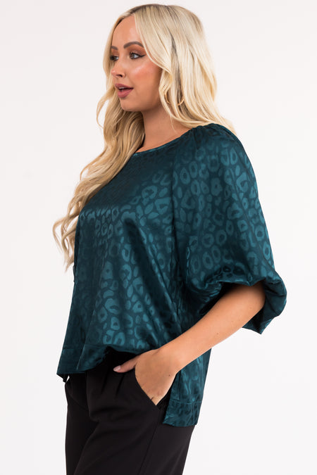 Pine Animal Print Puff Sleeve Satin Top