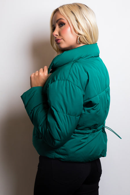 Pine Green Zip Up Quilted Puffer Jacket