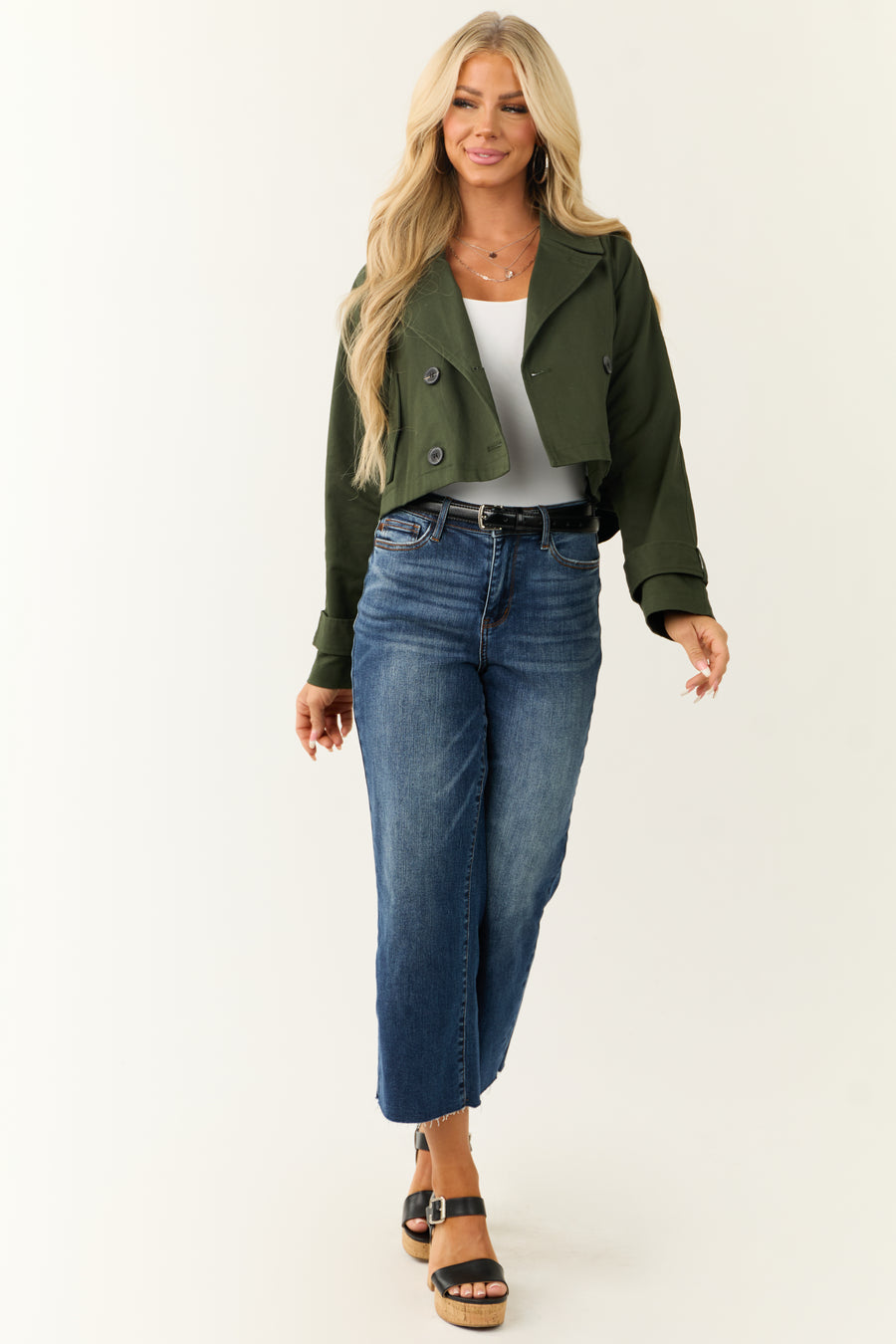 Pine Long Sleeve Buttoned Crop Trench Jacket